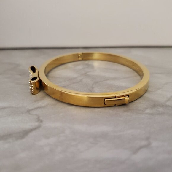✨ Kate Spade Rhinestone Pave Bow Gold Hinged Bracelet ✨ - Picture 2 of 10